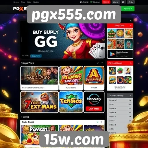 Interface do usuário do site de jogos pgx555